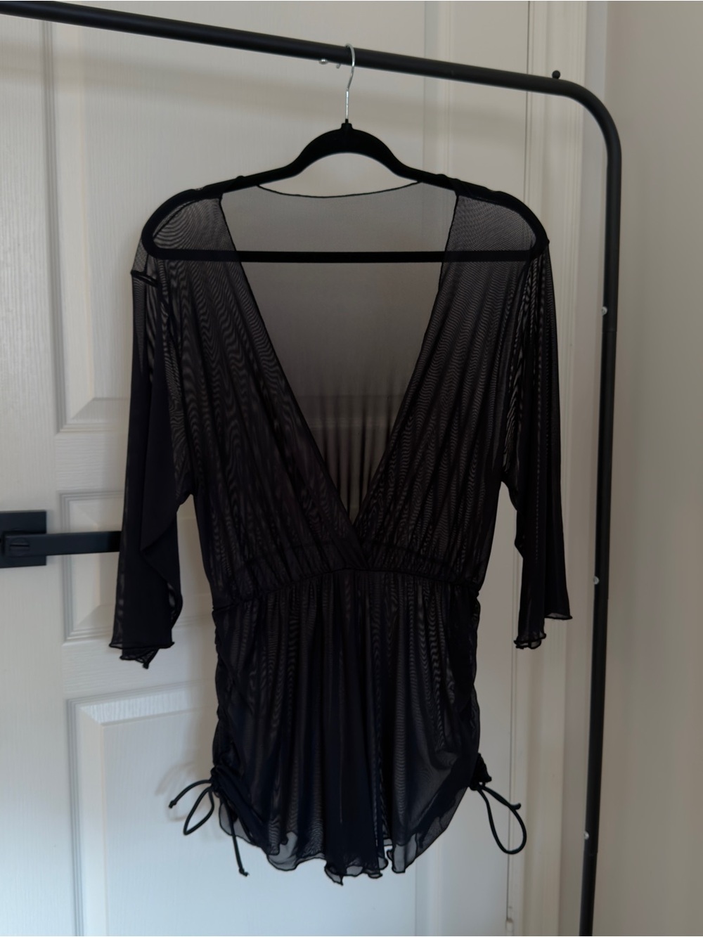 Sheer Mesh Plunge Swim Romper Coverup